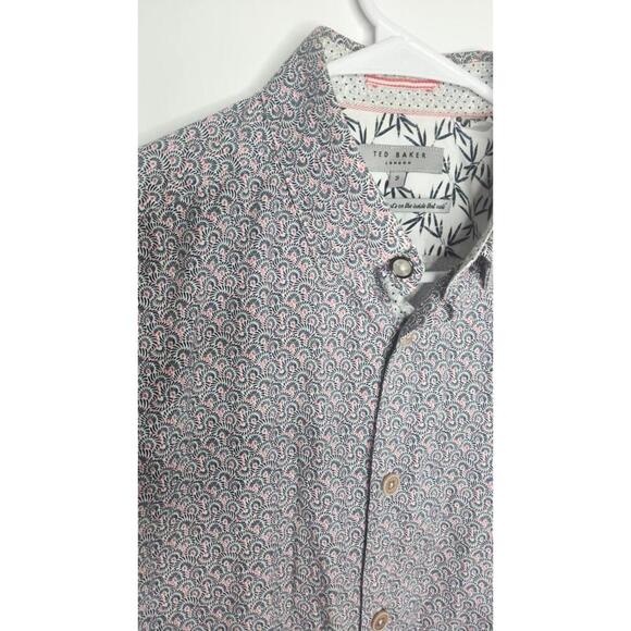 Ted Baker Shirt Mens Medium Blue Pink Pattern Long Sleeve Button Up Portugal - Picture 4 of 8